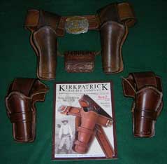 Cowboy Gunworks proudly handles Kirkpatrick Leather. Shown at the top is Jimmy Spurs' rig with his SASS State Champion buckle.